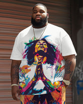 Big Men's Street Fashion Pop Art Tribute Singer Print T-Shirt Shorts Set